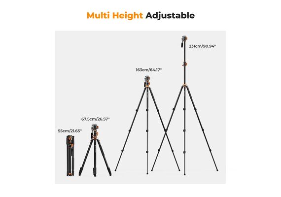 K&F CONCEPT Tripé de Vídeo K254A7 + Cabeça Fluida FH-03