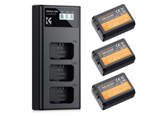 K&F CONCEPT Kit 3 Baterias NP-FW50 1100mAh com Carregador Triplo