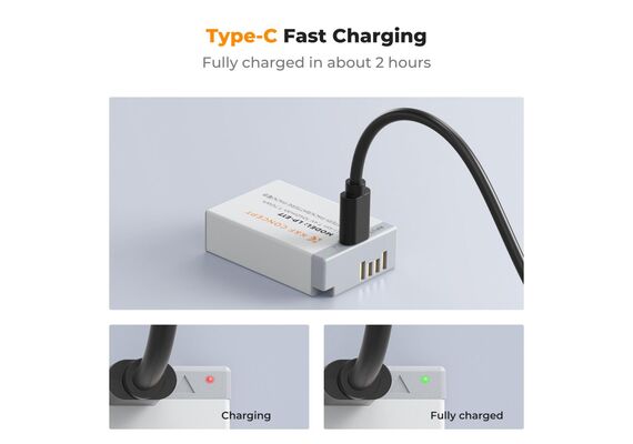 K&F CONCEPT Bateria com Carregamento USB-C LP-E17 1040mAh