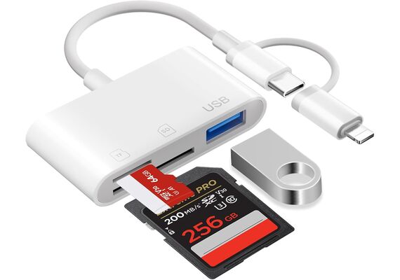 TICENPE Leitor de cartões SD, MicroSD, SDHC, SDXC, microSDHC para Lightning  e USB-C