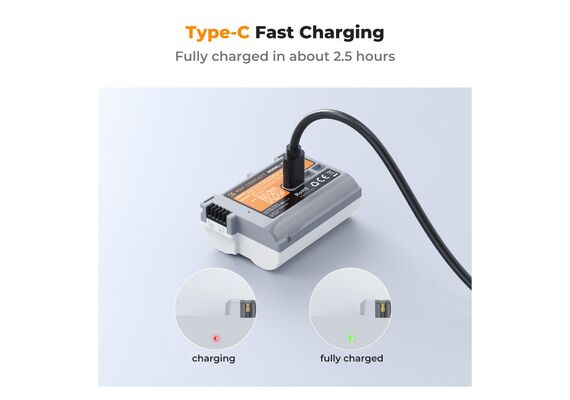 K&F CONCEPT Bateria com Carregamento USB-C EN-EL15C 2600mAh
