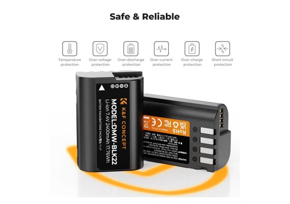 K&F CONCEPT Kit Carregador Duplo + 2 Baterias DMW-BLK22 2400mAh