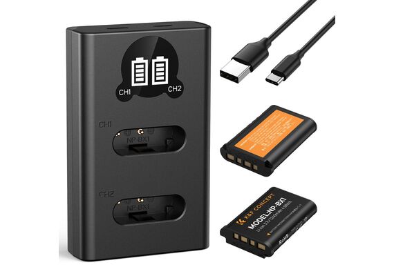 K&F CONCEPT Kit 2 Baterias NP-BX1 1240mAh com Carregador Duplo
