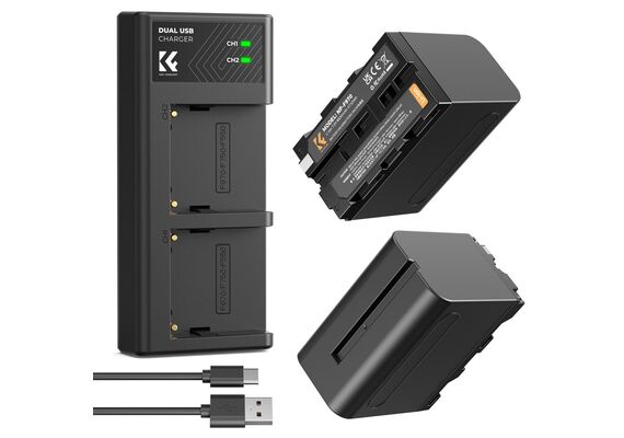 K&F CONCEPT Kit Carregador Duplo + 2 Baterias NP-F970 6600mAh