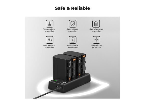 K&F CONCEPT Kit Carregador Duplo + 2 Baterias NP-F970 6600mAh