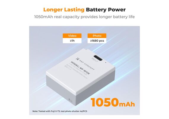 K&F CONCEPT Bateria com Carregamento USB-C NP-W126S 1050mAh