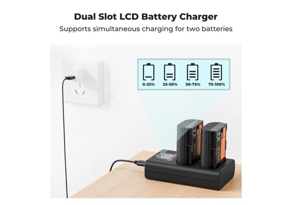 K&F CONCEPT Kit Carregador Duplo + 2 Baterias LP-E6P 2400mAh