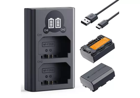 K&F CONCEPT Kit 2 Baterias NP-FZ100 2600mAh com Carregador Duplo