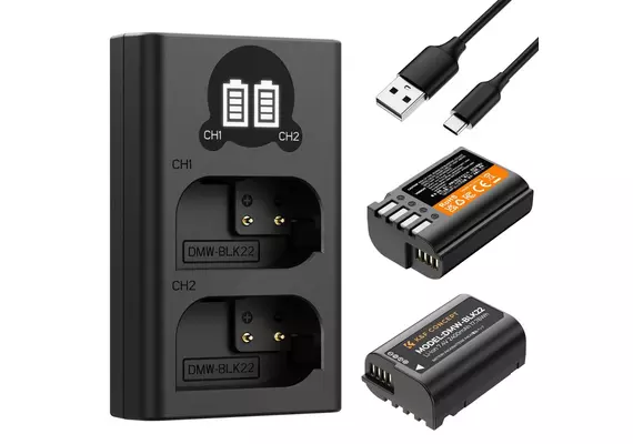 K&F CONCEPT Kit Carregador Duplo + 2 Baterias DMW-BLK22 2400mAh