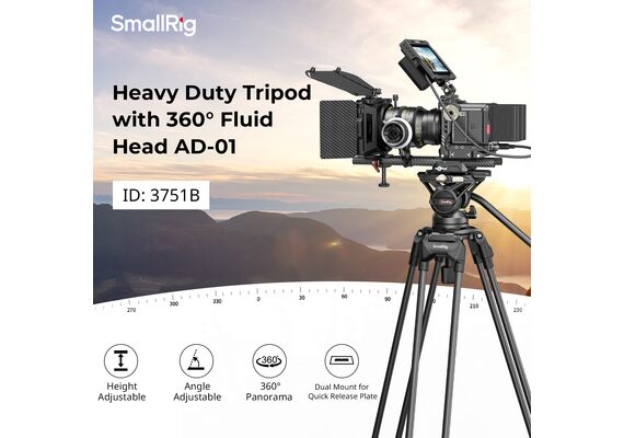 SMALLRIG 3751B Tripé de Vídeo AD-01 com Cabeça Fluída