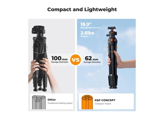 K&F CONCEPT Tripé de Alumínio O235A1 com Cabeça de Bola BH-40