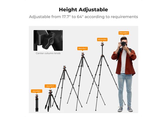 K&F CONCEPT Tripé de Alumínio O235A1 com Cabeça de Bola BH-40