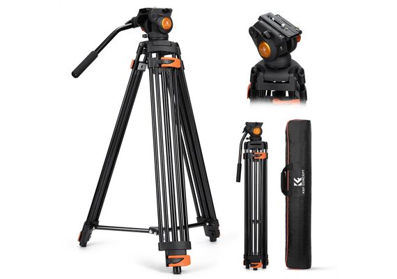 K&F CONCEPT Tripé de Video VA3 com Cabeça de Vídeo BV70