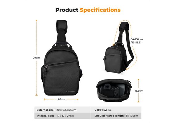K&F CONCEPT Bolsa Transversal Urban Wander 08 - 5L (Preto)