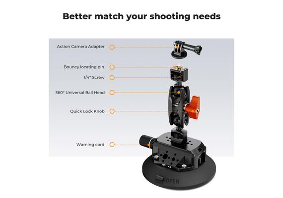 K&F CONCEPT Braço mágico com Ventosa para Action Cams