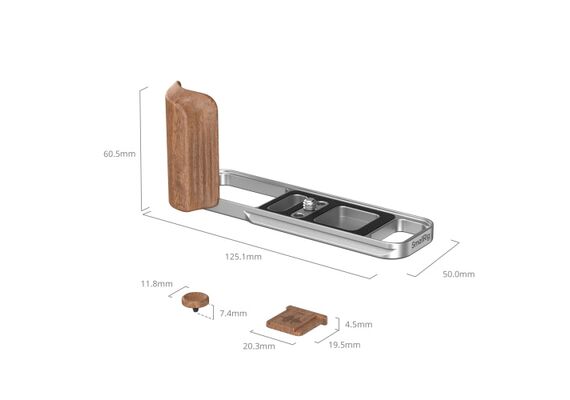 SMALLRIG 5984 L-Bracket com Punho de Madeira para Fujifilm X-E5 - Rosewood/Prata