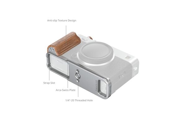 SMALLRIG 5984 L-Bracket com Punho de Madeira para Fujifilm X-E5 - Rosewood/Prata