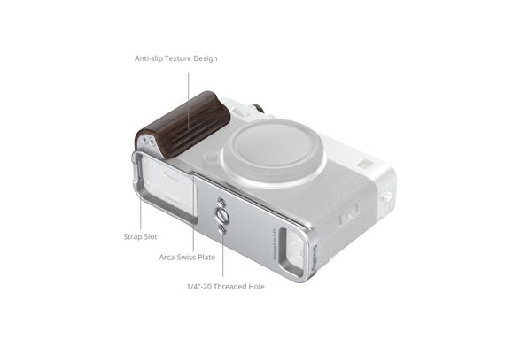 SMALLRIG 6236 L-Bracket com Punho de Madeira para Fujifilm X-E5 - Ebony/Prata