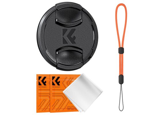 K&F Concept Kit 4 em 1 Tampa de Lente Frontal 37mm + Correia + 2 Panos de Limpeza